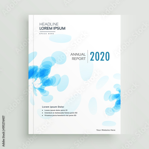 annual report brochure template design with abstract blue shapes