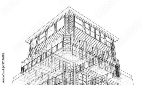 Concept of building. Vector rendering of 3d