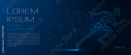 Vector hi-tech low poly runner illustration, sport banner