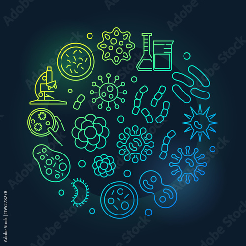 Virus and bacteria round modern green symbol in thin line style