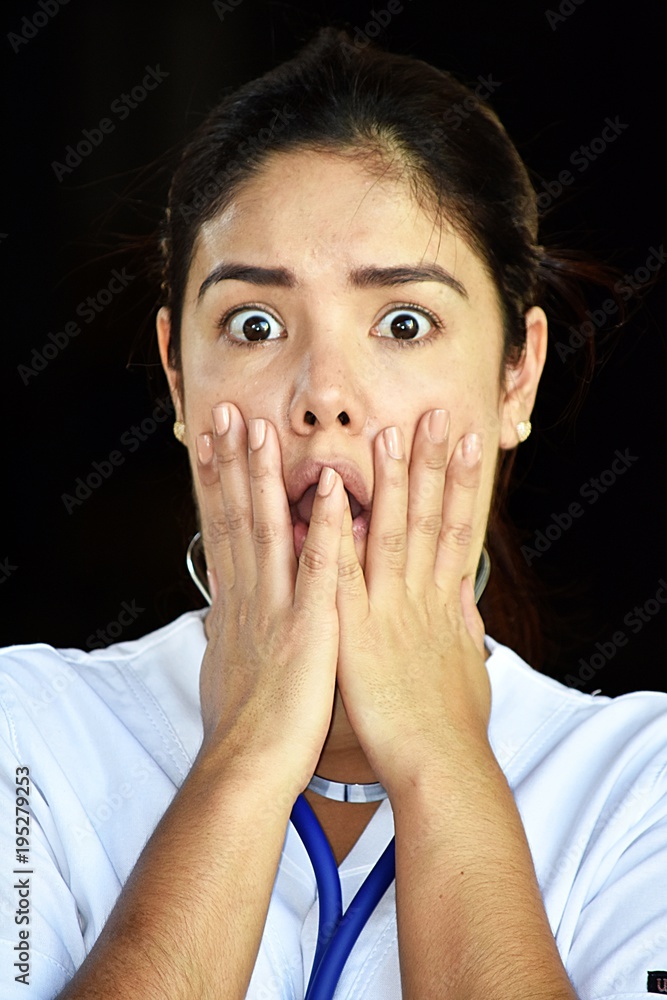 Beautiful Female Nurse And Fear Wearing Scrubs Beautiful Female Nurse And Fear Wearing Scrubs