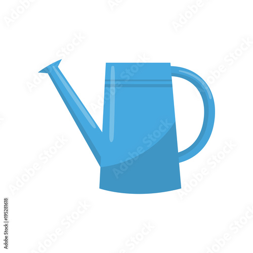 Blue watering can. Portable water container with long spout used for watering plants. Graphic design element for gardening concept. Colorful flat vector icon