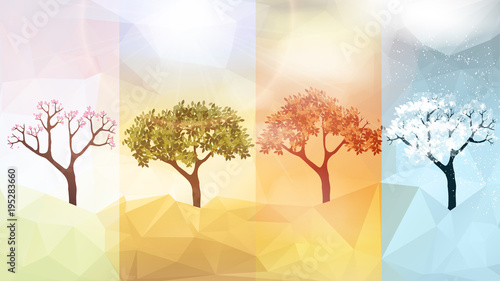 Four Seasons Banners with Abstract Trees - Vector Illustration.
