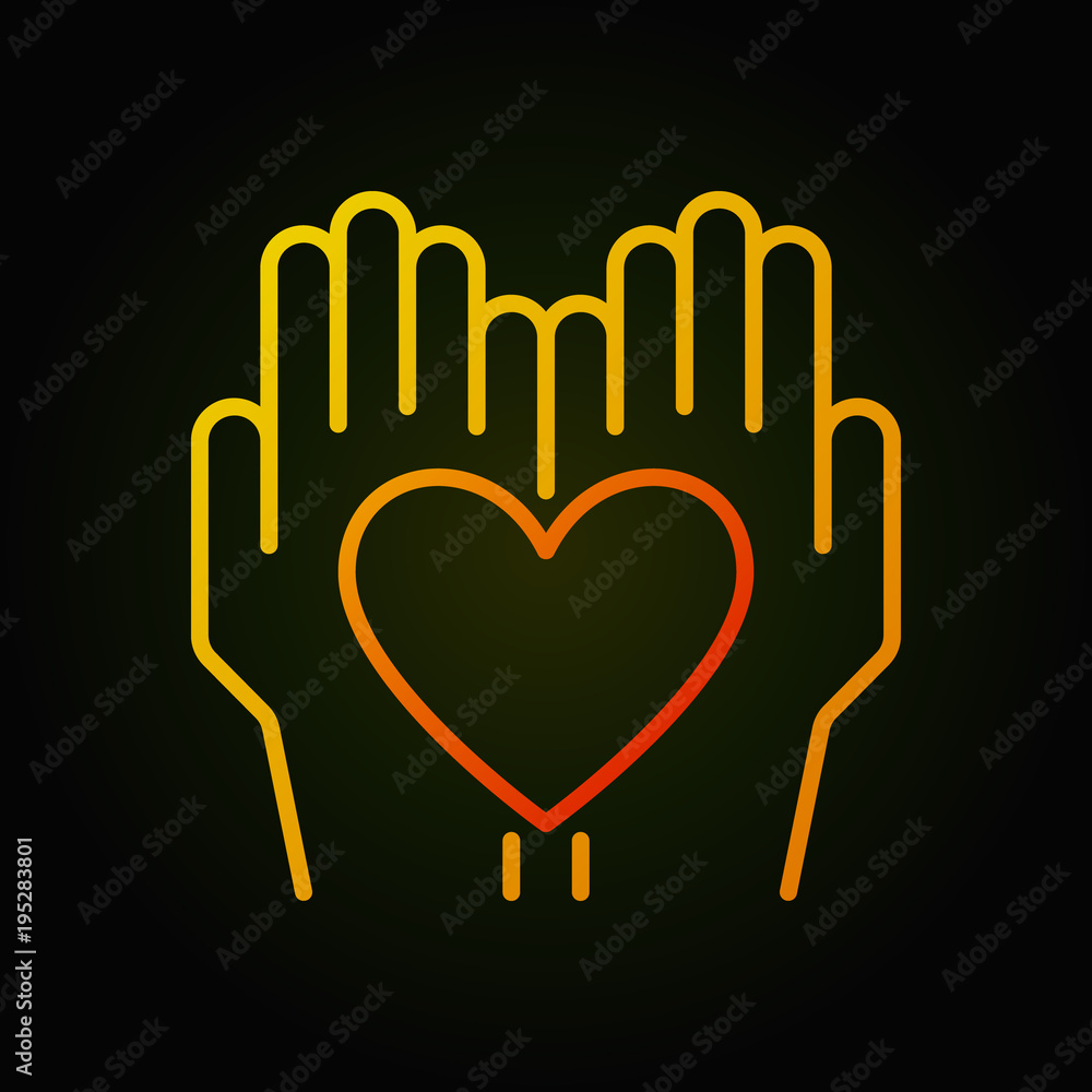 Heart in hands vector bright thin line icon Heart in hands vector bright thin line icon