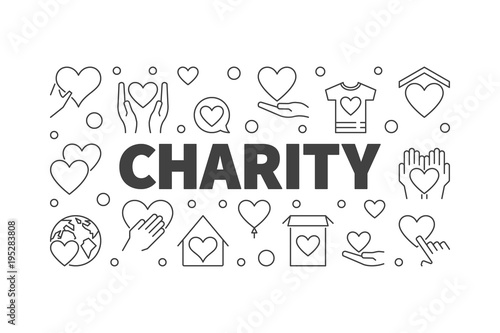 Vector charity and donation line horizontal banner