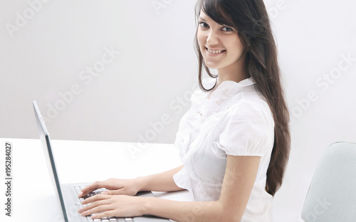 closeup. woman employee working on the laptop.
