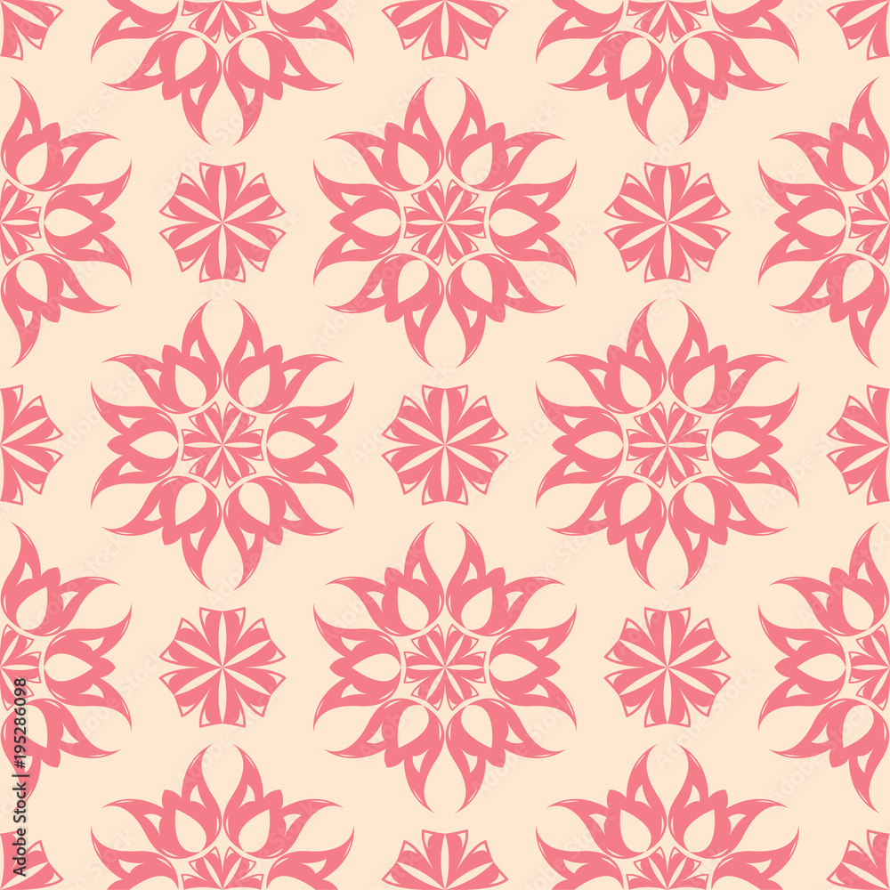 Red flowers on beige background. Seamless pattern