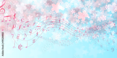  桜　春　音符　背景 