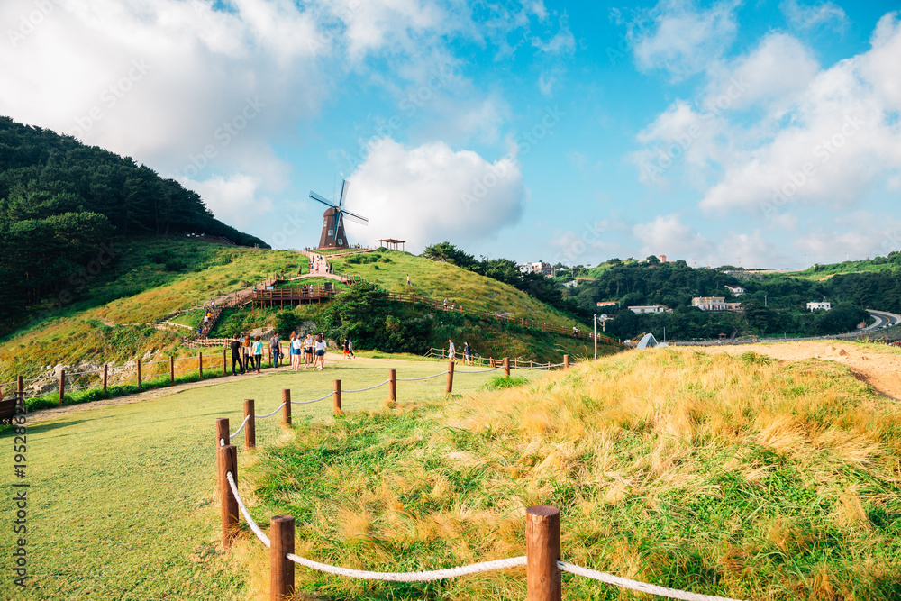Windmill and nature view at Hill of wind in Geoje, Korea