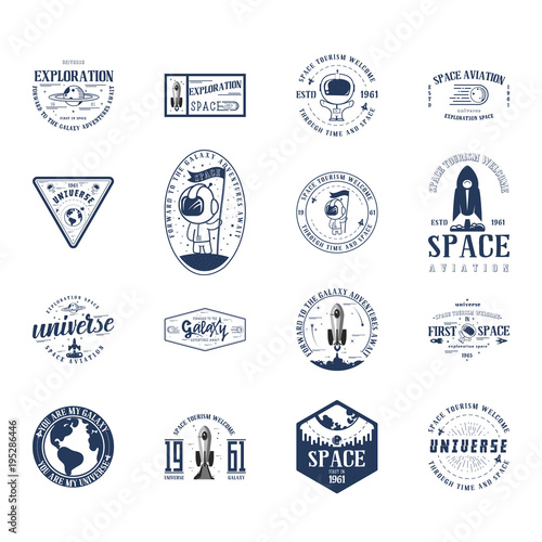 Space - set banner, planets in the universe, can be used as a patch, badge, sticker. Vector illustration.