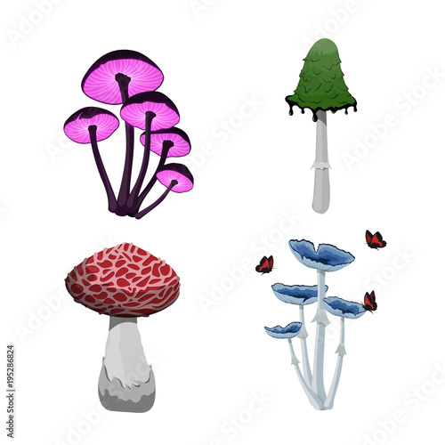 Set of fantasy mushroom icons. Game asset. Magic sprite object. Alchemy item. GUI elements