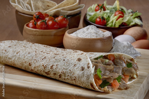 Doner,Turkish Shawarma durum Traditional doner wrap
