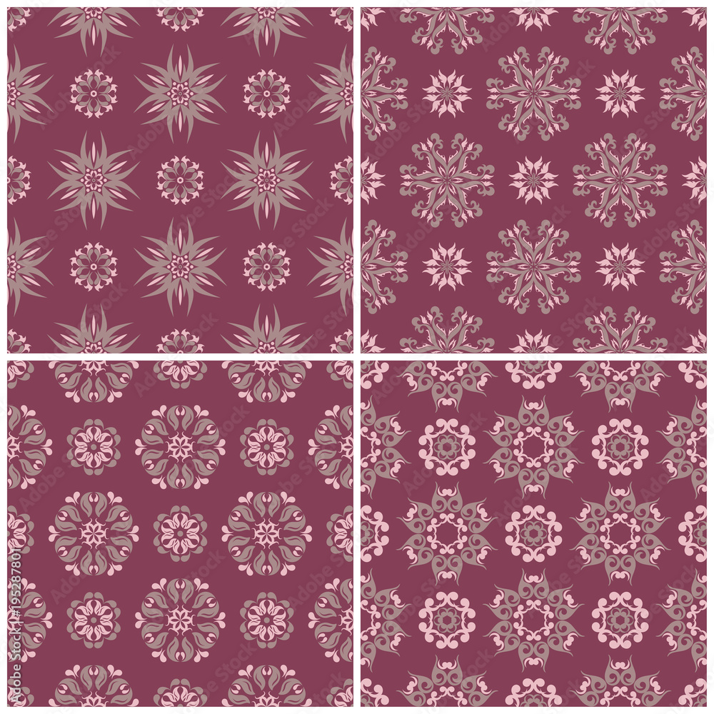 Set of violet seamless backgrounds with floral patterns Set of violet seamless backgrounds with floral patterns