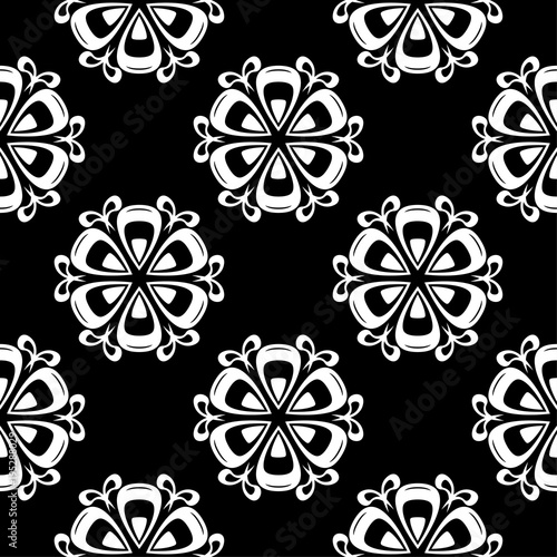 Floral black and white monochrome seamless pattern. Background with fower elements for wallpapers