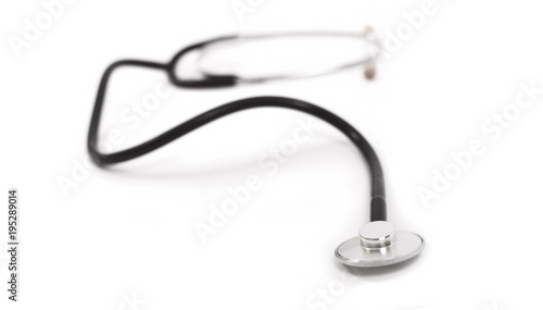 closeup of medical stethoscope. focus on the drum or diafragm part.