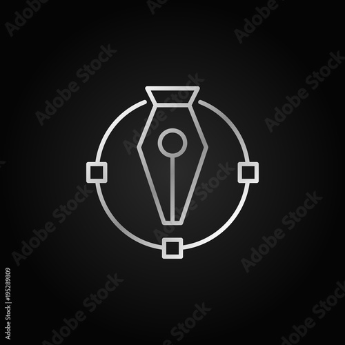 Pen tool with circle curve vector silver outline icon