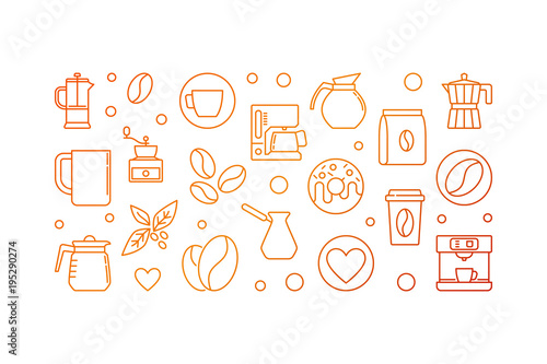 Vector coffee house yellow horizontal banner or illustration
