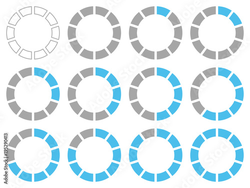 Set Pie Charts Percent Grey/Blue