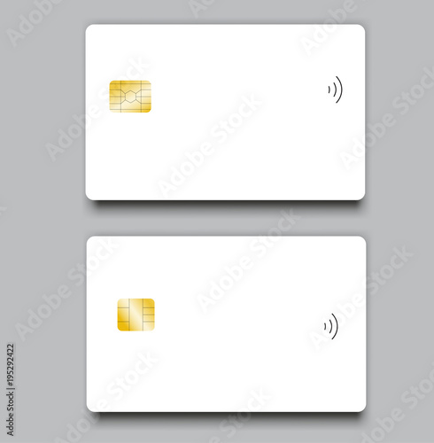 Set of banking chip credit card realistic mockup. Clear plastic card template.