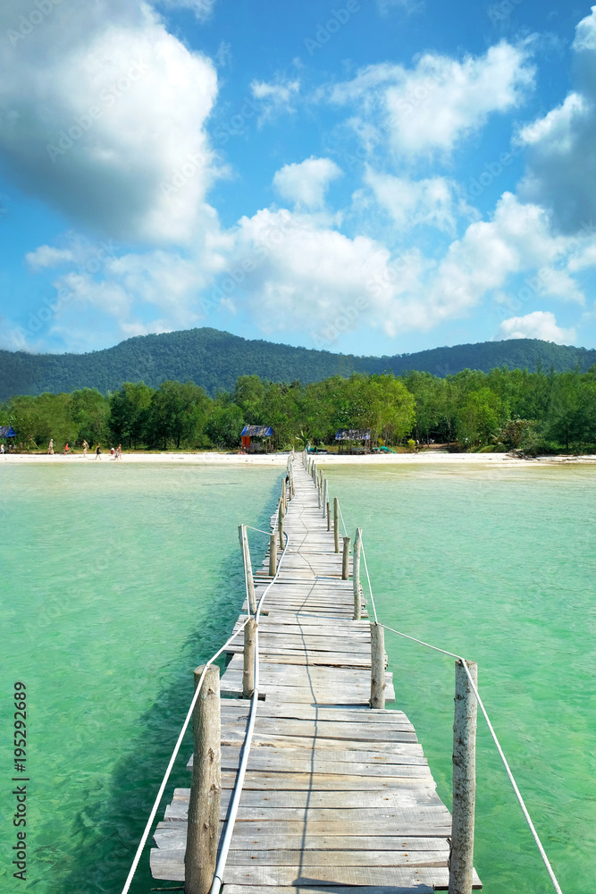 Wooden Pier over sea in a tropical island