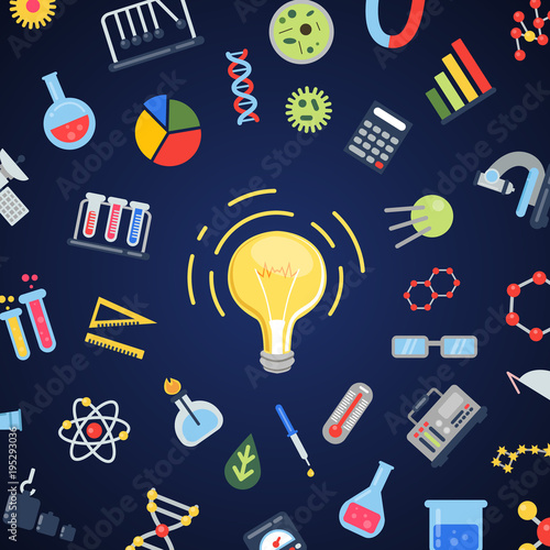 Vector flat style science icons lightbulb concept photo