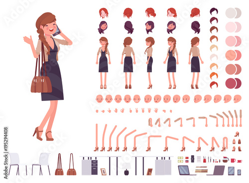 Pretty female office employee character creation set