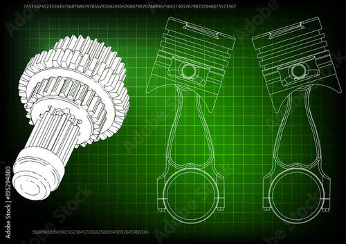 3d model of piston and gear
