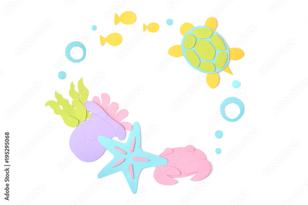 Sea life circle frame paper cut on white background - isolated Sea life circle frame paper cut on white background - isolated
