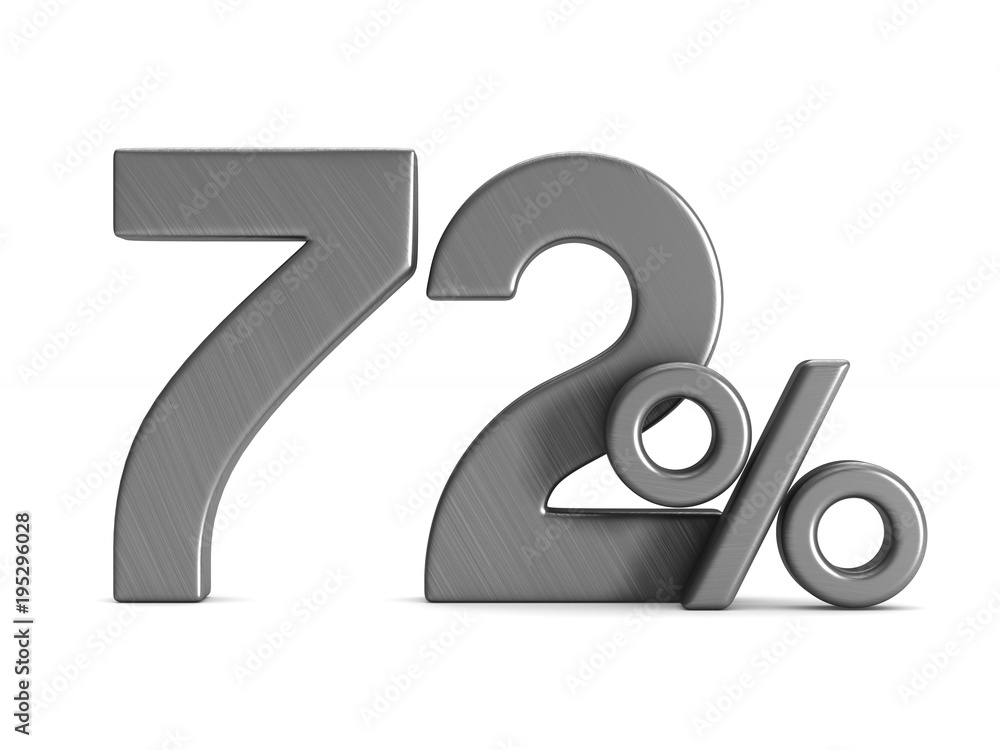 seventy two percent on white background. Isolated 3D illustration seventy two percent on white background. Isolated 3D illustration