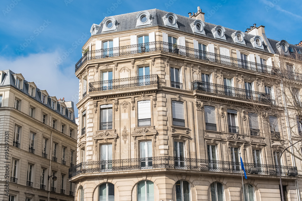 Paris, beautiful building in the center, typical parisian facade, place de la Madeleine
