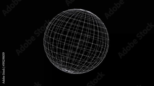 Turning white wireframe sphere on black background animation