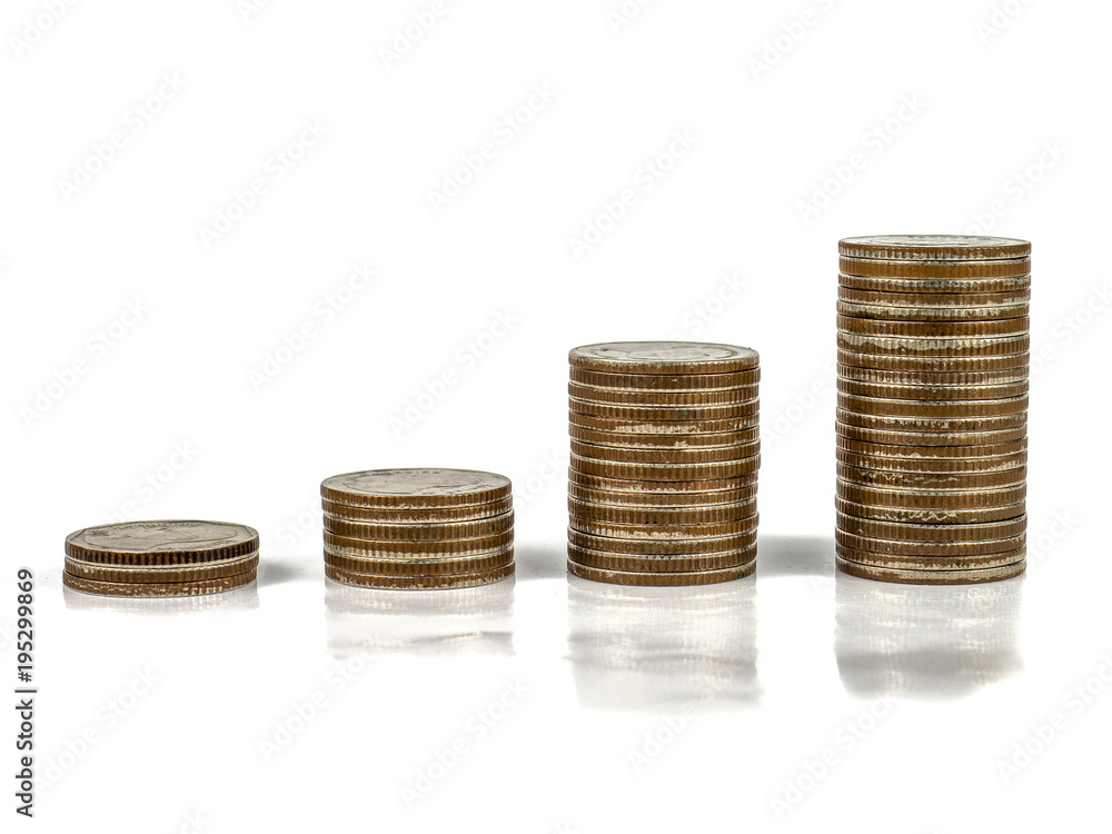 Money saving idea with piggy bank and coin in column. Money saving idea with piggy bank and coin in column.