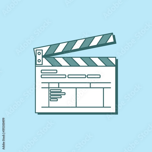 Simple clapper board icon in flat style. The concept of symbol video files. The open movie clapper board isolated from the background.