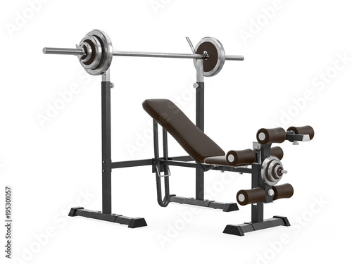 Multifunctional gym machine, angle view isolated on white background. 3D Rendering, Illustration.