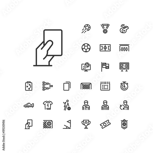 Hand holding card icon in set on the white background. Soccer / football linear icons to use in web and mobile app.