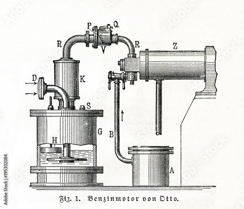 Foto Detail of four stroke engine by Nikolaus August Otto (from Meyers Lexikon, 1896,