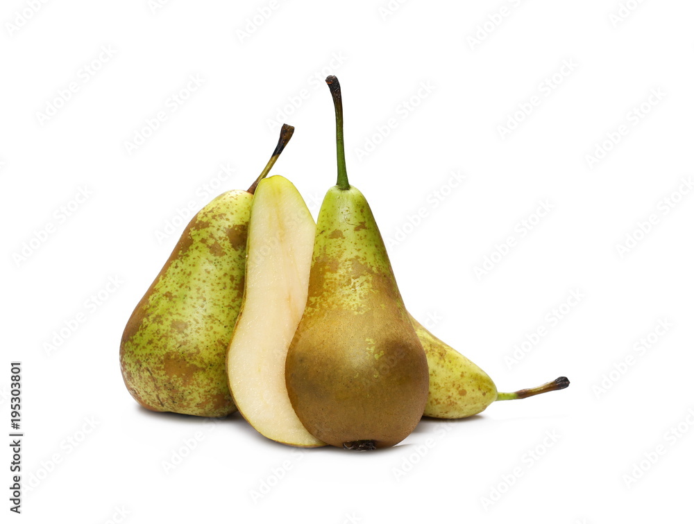 Ripe pears with slices isolated on white background Ripe pears with slices isolated on white background