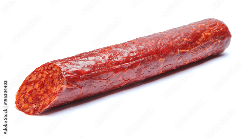 Stick cooked smoked sausage isolated on white Stick cooked smoked sausage isolated on white