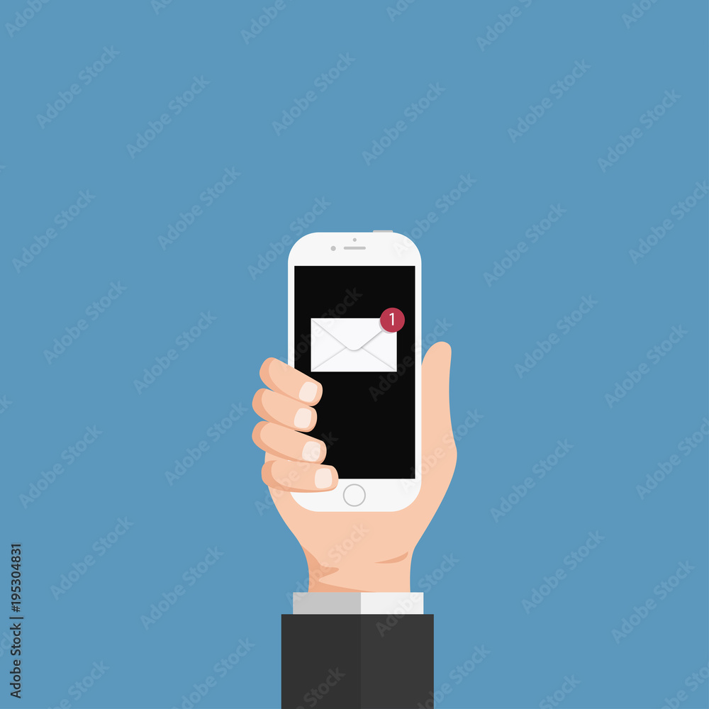 Flash Design style hand holding the smartphone with e-mail application on screen ,vector design Element illustration Flash Design style hand holding the smartphone with e-mail application on screen ,vector design Element illustration
