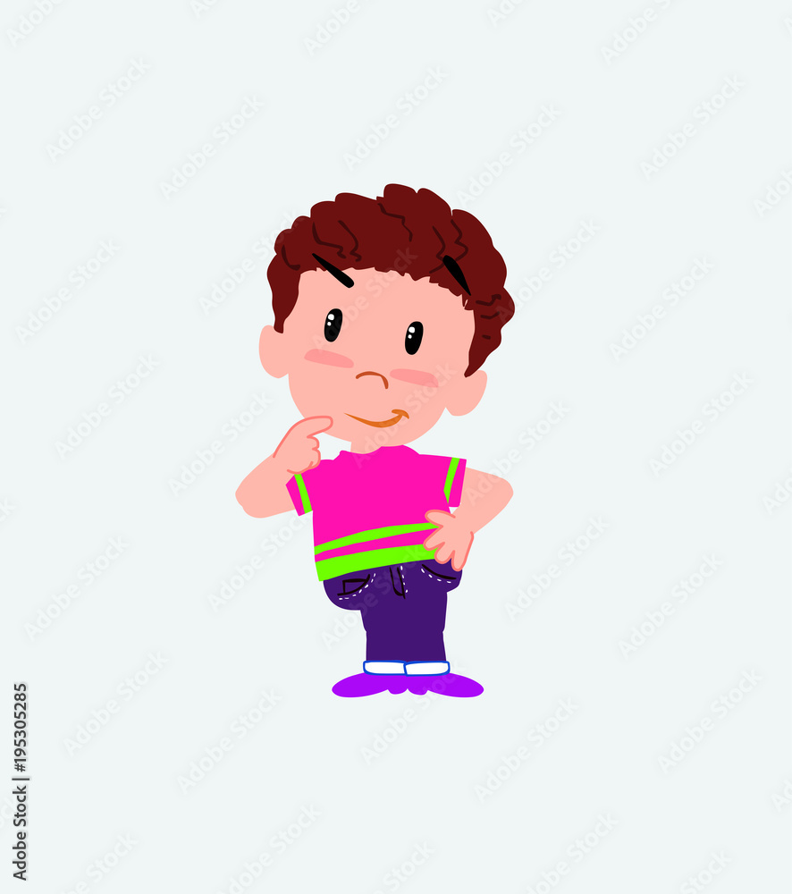 Boy in shirt thoughtful and happy.