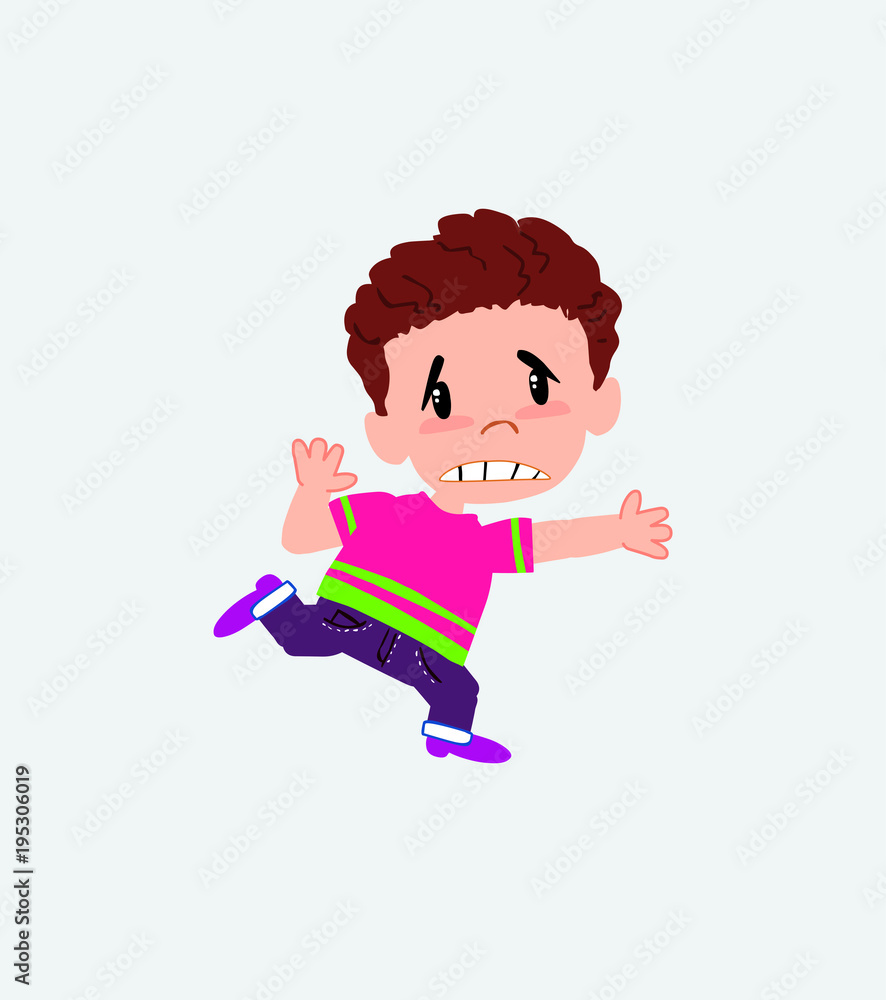 Boy in shirt runs alarmed. Boy in shirt runs alarmed.