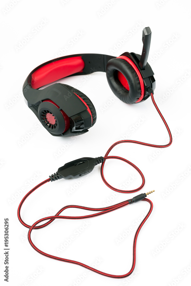 gaming headphones with cord on white background gaming headphones with cord on white background