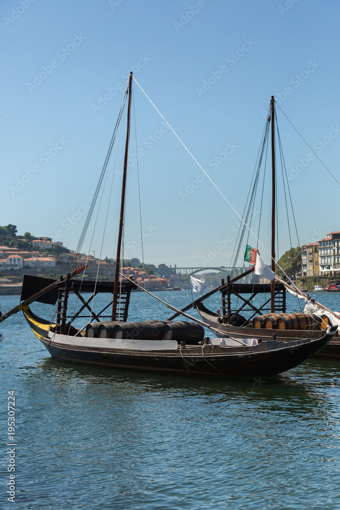Typical Rabelo Boats on the Bank of the River Douro - Porto, Portugal