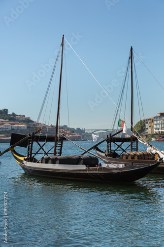 Typical Rabelo Boats on the Bank of the River Douro - Porto, Portugal