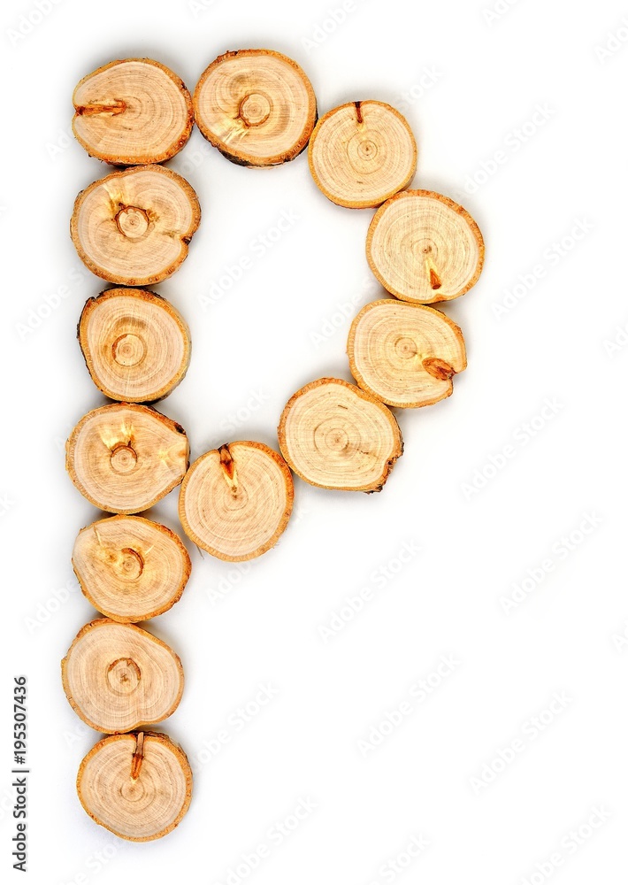 Alphabet letters made from Wood slice on white Background.p Alphabet letters made from Wood slice on white Background.p