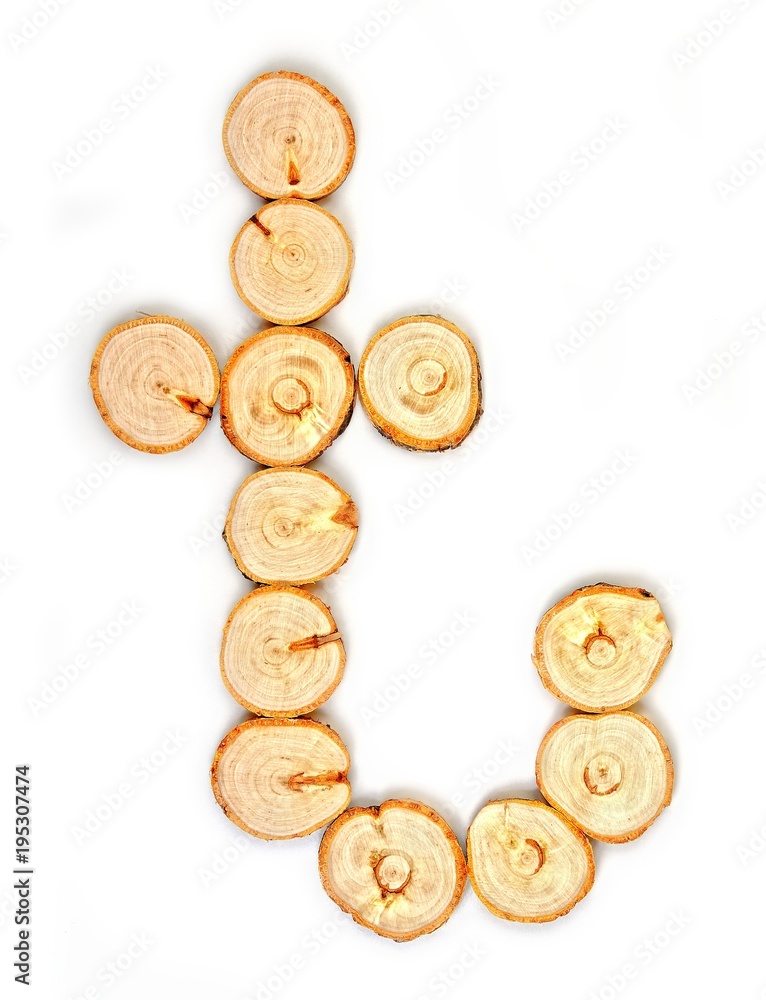 Alphabet letters made from Wood slice on white Background.t Alphabet letters made from Wood slice on white Background.t
