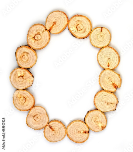 Alphabet letters made from Wood slice on white Background.o