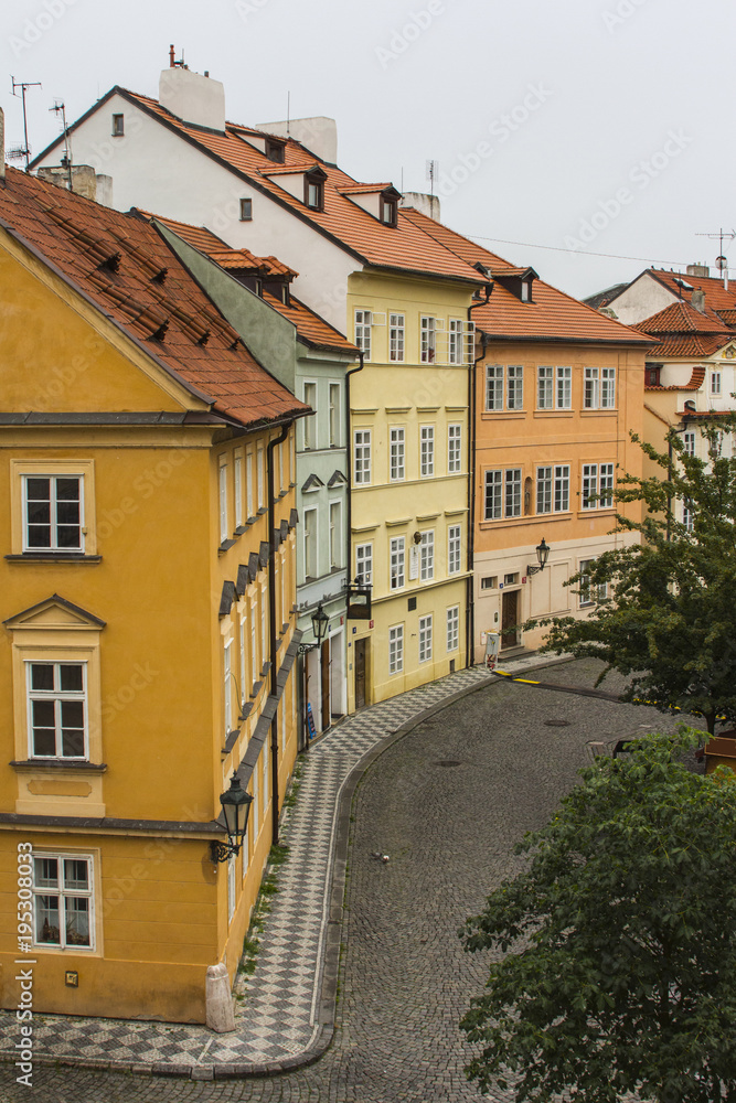 A street of colored houses in the center of Prague. Czech Republic