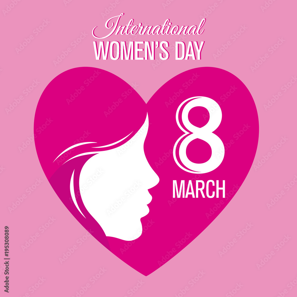 poster happy women's day. silhouette face woman inside a heart