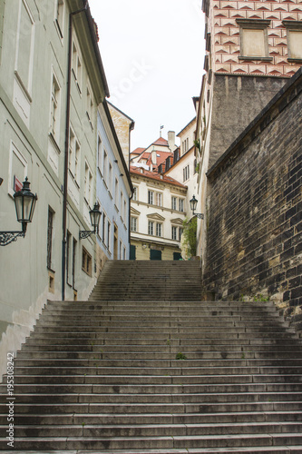 Stairs in a narrow street in the center of Prague. Czech Republic © Shyshko Oleksandr